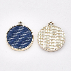 合金ペンダント  布で  フラットラウンド  ライトゴールド  マリンブルー  23x20x3mm  穴：2mm&nbsp;LS-PALLOY-S122-17