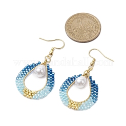 Teardrop ABS Plastic Imitation Pearl & Glass Seed Beads Dangle Earrings&nbsp;EJEW-MZ00164