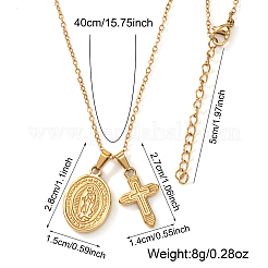 304ステンレススチール製宗教的な聖母十字架ペンダントネックレス（女性用）  14KGP本金メッキ  15.75インチ（40cm）&nbsp;EU5025