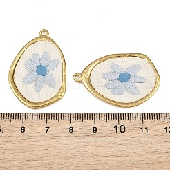 304ステンレススチール製＆刺繍入りペンダント  オーバル フラワーチャーム付き  ライトブルー  イオンプレーティング（ip）  長持ちメッキ  18KGP本金メッキ  37x25x3mm  穴：1.8mm&nbsp;SA-CBA1ED9-13G