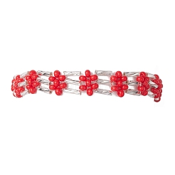 女性用ガラスシードビーズブレスレット  レッド  7-1/8インチ（18cm）&nbsp;BJEW-MZ00144-02