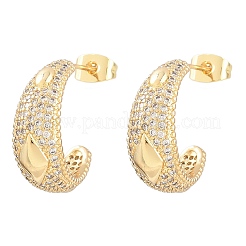 C-Shaped Brass Micro Pave Clear Cubic Zirconia Stud Earrings&nbsp;LS-EJEW-A151-01G