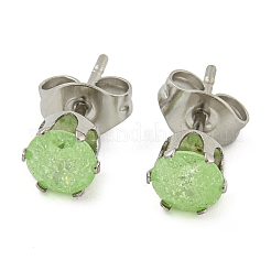 304ステンレススチールスタッドピアス  ガラスビーズ  ステンレス鋼色  ミックスカラー  0.55x0.20インチ（1.4x0.5cm）&nbsp;EJEW-I308-01C