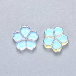 透明ガラスビーズ  ABカラーメッキ  花  クリアAB  11.5x12x2.5mm  穴：1mm&nbsp;GLAA-S190-006C-01