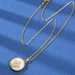 Flat Round with Bee Brass Micro Pave Cubic Zirconia Pendant Neckalces for Women&nbsp;NJEW-C076-12G