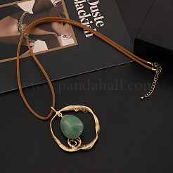 Alloy Ring & Resin Oval Pendant Imitation Leather Cord Long Necklaces for Women&nbsp;FS-WGD029B-01