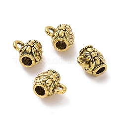 チベットスタイルの合金チューブベイル  ループベイル  花付きチューブ  アンティーク黄金  10.5x9x7.5mm  穴：1.6mm  内径：3.2mm  869個/ 1000g&nbsp;FIND-H038-47AG
