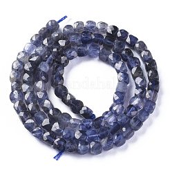 天然石コージエライト/アイオライト/ダイクロアイトビーズ連売り  多面カット  キューブ  4~4.5x4.5~5x4.5~5mm  穴：0.7mm  約97個/連  15.63インチ（39.7cm）&nbsp;G-E560-A19