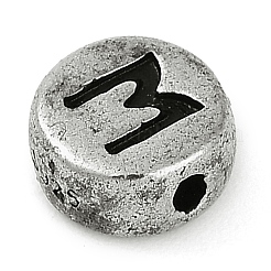 スターリングシルバーのフラットラウンド925個、文字ビーズ付き  スタンプ925個付き  アンティークシルバー  文字m  6.5x3mm  穴：1.2mm&nbsp;STER-G044-01AS-M