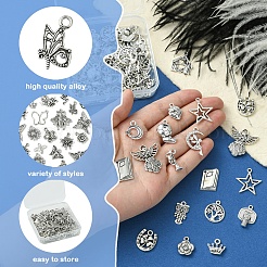 15スタイルのチベットスタイルの合金ペンダント  混合図形  アンティークシルバー  9.5~25.5x10~25x1~3.5mm  穴：1~2.5mm  4個/スタイル&nbsp;TIBE-FS0002-73