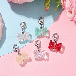 ガラスのちょう結びペンダント装飾  合金製カニカン付き  プラチナ  24mm&nbsp;HJEW-JM01669-02