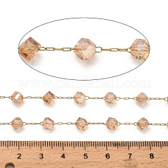 Handmade 304 Stainless Steel Glass Beads Cube Link Chains&nbsp;CHS-B011-04G-02