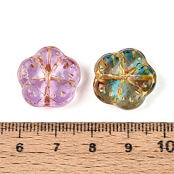 ベーキングペイント透明ガラスビーズ  花  ゴールドライン入り  ミックスカラー  17~17.5x18x7mm  穴：1~1.4mm&nbsp;DGLA-N018-17