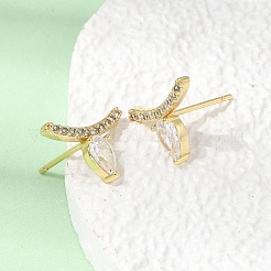 真鍮製マイクロパヴェキュービックジルコニアスタッドピアス  ティアドロップ  ラックめっき  長持ちメッキ  カドミウムフリー＆鉛フリー  18KGP本金メッキ  透明  10.5x15mm&nbsp;EJEW-G471-14G-01