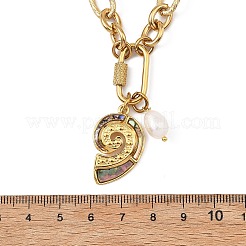 Ocean Natural Paua Shell 304 Stainless Steel Sea Animals & Rice Natural Pearl Pendant Figaro Chain Necklaces&nbsp;NJEW-JN06304