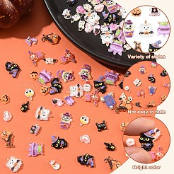 ハロウィーンテーマプリント不透明樹脂カボション100個  混合図形  ミックスカラー  4~13x7~12x3~4.5mm&nbsp;CRES-YW0002-57
