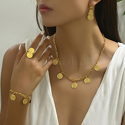 Vintage Brass Coin Charms Bracelets & Earrings & Necklaces & Rings Sets for Women&nbsp;HG3630