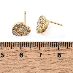 Valentine's Day Heart Brass Micro Pave Clear Cubic Zirconia Stud Earrings&nbsp;EJEW-C186-17G-01