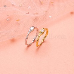 スターリングシルバー オープンカフリング 925個  クリア キュービックジルコニア シンプル 細身 リング 女性用  ゴールドカラー  usサイズ5 1/4(15.9mm)&nbsp;JR890B