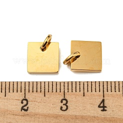 304ステンレススチール製刻印入りブランクタグチャーム  丸カン付き  スクエアチャーム  14KGP本金メッキ  8x8x1.5mm  穴：3mm&nbsp;X-STAS-L022-181G