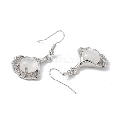 Natural Quartz Crystal Ginkgo Leaf Dangle Earrings with Crystal Rhinestone&nbsp;EJEW-A092-03P-16