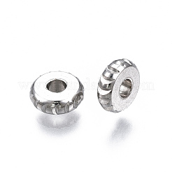 変色しにくい201ステンレススチールスペーサービーズ  フラットラウンド  ステンレス鋼色  2x6mm  穴：2mm&nbsp;X-STAS-S117-013