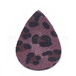 イミテーションレザービッグペンダント  フェイクファー付き  ティアドロップ  パープル  55x36x1mm  穴：1mm&nbsp;LS-FIND-N001-10A