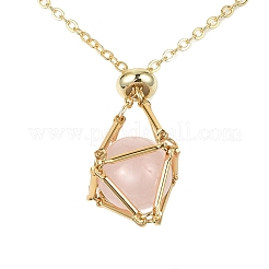 2Pcs 2 Color Brass Bar Link Chains Macrame Pouch Empty Stone Holder for Pendant Necklaces Making&nbsp;NJEW-JN04466-01