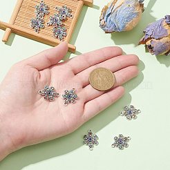 合金コネクタチャーム10個。  サファイアのラインストーンとカラフルなシードビーズ付き  花のリンク  アンティークシルバー  16x22x3mm  穴：2mm&nbsp;PALLOY-CJ0002-64