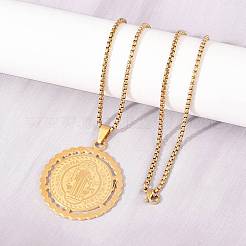 Religion 201 Stainless Steel Saint Benedict Medal Pendant 304 Stainless Steel Box Chain Necklaces&nbsp;SA-H003-04G