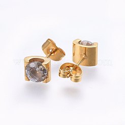 304ステンレススチールジュエリーセット  ペンダントネックレスやスタッドのピアス  キュービックジルコニア付き  透明  ゴールドカラー  17.71インチ（45cm）  7x6x4.5mm  ピン：0.8mm&nbsp;SJEW-H133-01G-B