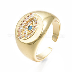 Cubic Zirconia Flat Round with Evil Eye Open Cuff Ring&nbsp;RJEW-N037-007A
