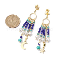 Glass Seed Beads & Shell Pearl Chandelier Earrings&nbsp;EJEW-TA00488