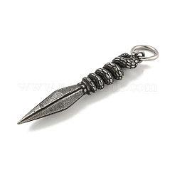 316サージカルステンレスペンダント  丸カン付き  蛇の護符が付いた金剛杵  アンティークシルバー  51x9x7mm  穴：6.5mm&nbsp;STAS-E212-49AS