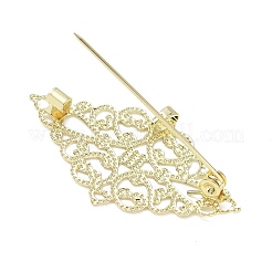 花柄の菱形真鍮製ラペルピンブローチ（服飾用）  14KGP本金メッキ  26x43.5mm&nbsp;KK-CBA19A0-04G
