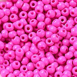 焼付塗装ガラスシードビーズ  ラウンド  濃いピンク  4x3mm  穴：1.2mm  約7650個/ポンド&nbsp;SEED-H002-I-B511