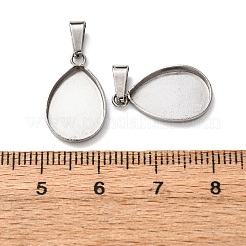 304ステンレススチールペンダントカボションセッティング  ティアドロップ  ステンレス鋼色  トレイ：10.5x14.5mm  18x11.5x2mm  穴：2.5x6mm&nbsp;STAS-D379-01A-P
