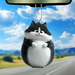 猫のアクリル吊り下げ飾り  車のバックミラーの装飾用  ブラック  ペンダント：80mm&nbsp;PW-WGE0BA8-01