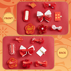 Chinese New Year Bowknot Flower Cloth Alligator Hair Clips Set&nbsp;OHAR-WH0021-31A