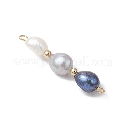 Three-Color Natural Pearl Potato Beaded Connector Charms&nbsp;PALLOY-JF04904-01