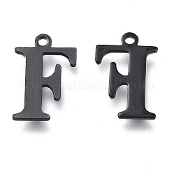304ステンレススチールチャーム  レーザー切断  アルファベット  電気泳動黒  文字.f  12.5x8x0.7mm  穴：1mm&nbsp;STAS-H112-F-EB