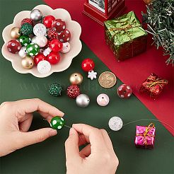 クリスマステーマのアクリルビーズ50種類10個  樹脂ラインストーン付き  ラウンド＆スノーフレーク  ミックスカラー  14.5~20x13~20x6~20mm  穴：2~4mm  5個/スタイル&nbsp;SACR-SC0001-22