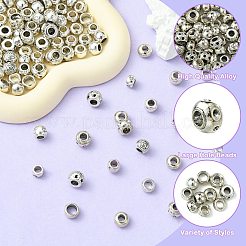 100個10スタイルチベットスタイル合金ヨーロピアンビーズ  大穴ビーズ  カドミウムフリー＆鉛フリー  アンティークシルバー  8.5~10.5x5.3~7.8mm  穴：4.5~6.5mm  10個/スタイル&nbsp;TIBE-CJ0001-32