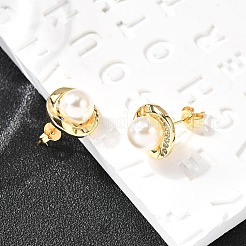 Round Brass Micro Pave Clear Cubic Zirconia Stud Earrings&nbsp;EJEW-C154-09G