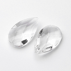 多面カットティアドロップガラスペンダント  透明  47.5x27.5x25~26mm  穴：2mm&nbsp;X-GLAA-R149-A-01