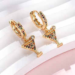 Wine Glass Brass Micro Pave Cubic Zirconia Dangle Hoop Earrings&nbsp;EJEW-F384-16G-02