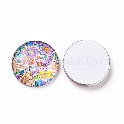 ハーフラウンド/ドーム花の印刷されたガラスカボション  ミックスカラー  25x7mm&nbsp;GGLA-A002-25mm-UU
