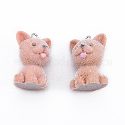 不透明樹脂ペンダント  プラチナトーンの鉄ループ付き  フロッキー犬チャーム  ペルー  31~33x22x21~22mm  穴：2.5mm&nbsp;RESI-T053-05