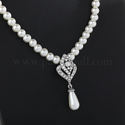 Alloy Rhinestone & Plastic Pearl Pendant Necklaces & Stud Dangle Earrings Sets&nbsp;FS-WGE3E8B-01