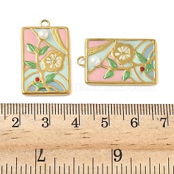 304ステンレスペンダント  花  エナメルとパール  18KGP本金メッキ  イオンプレーティング（ip）  長方形  28x17x4.5mm  穴：2mm&nbsp;STAS-D376-02G-01A